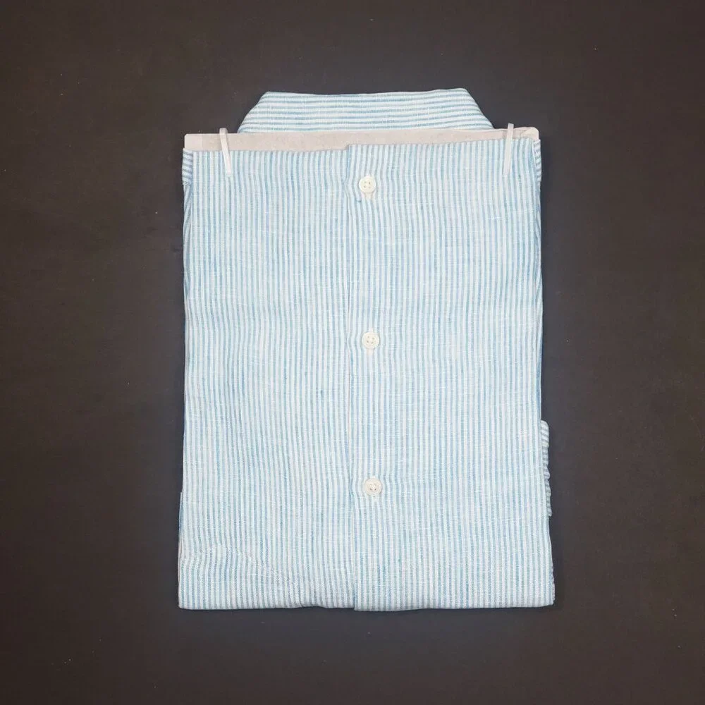 UNTUCKit Sherry Linen LS Shirt Womens Size 4 Light Turquoise Blue & White Stripe - Picture 15 of 15